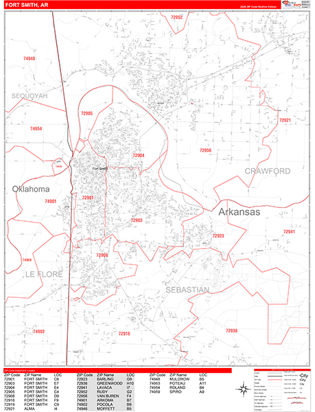 Fort Smith Zip Code Wall Map